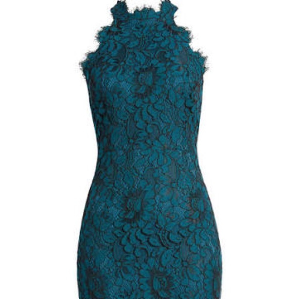 ELIZA J Mock Neck Lace Sheath Dress In Teal